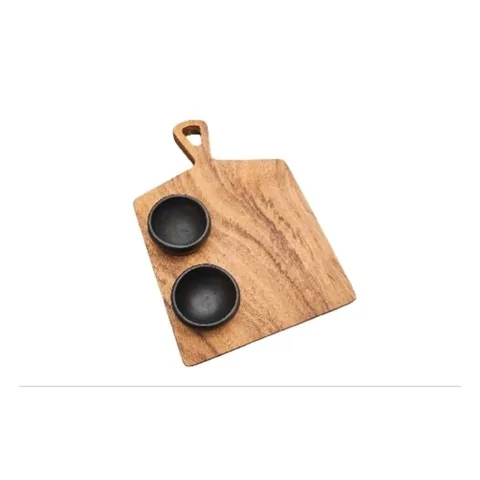 Serving Board with Black Clay Bowls
