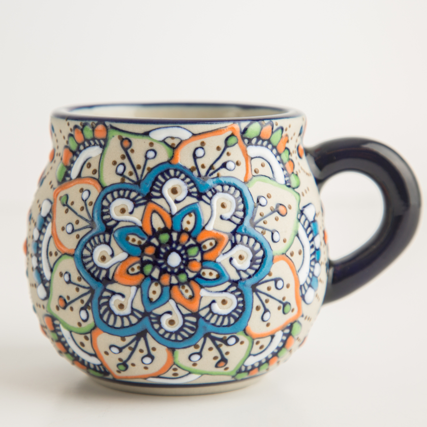 Taza cafe diseño original porcelana decorado mandala colores mosaico
